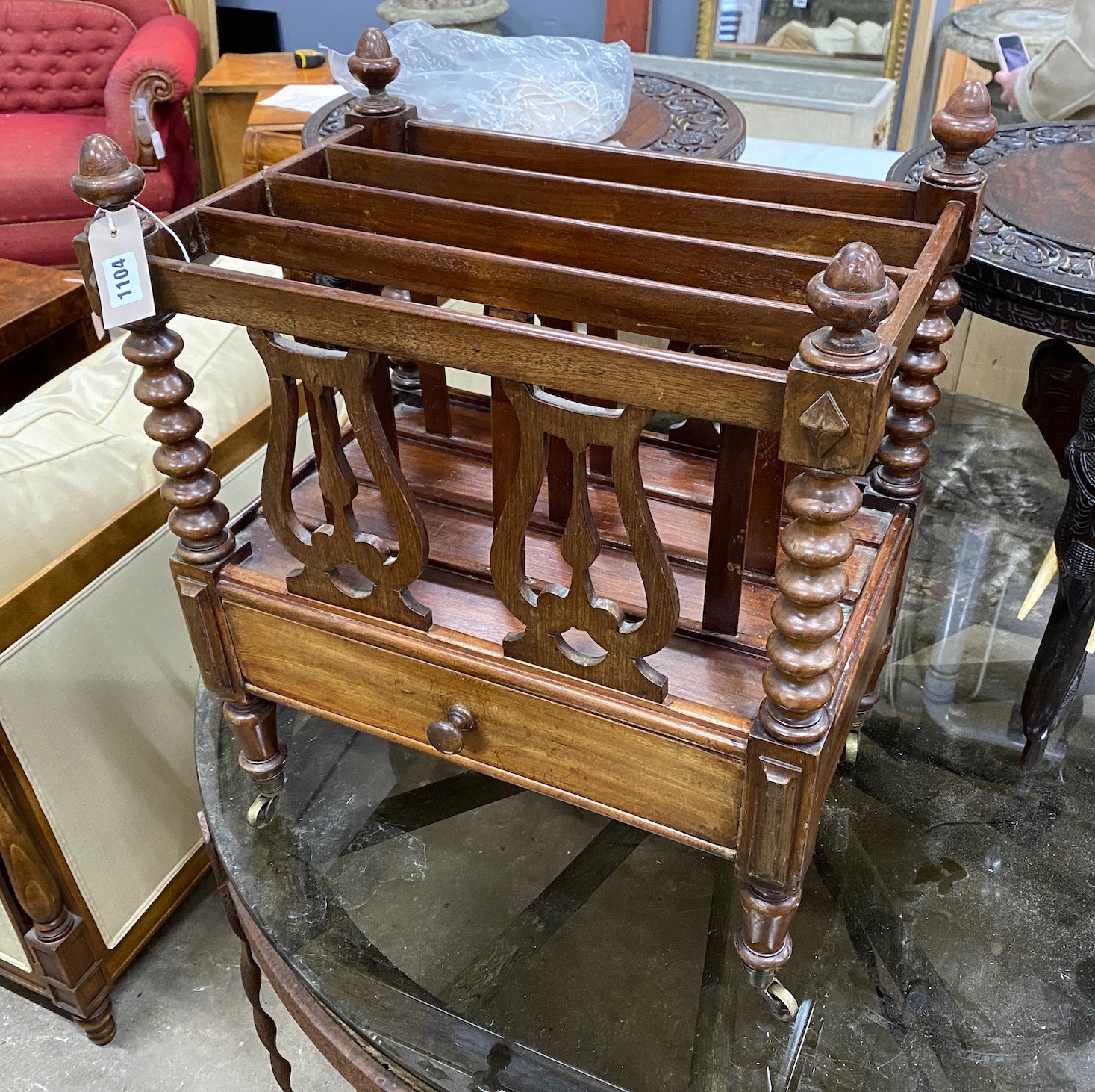 A Victorian mahogany four division Canterbury, width 51cm, depth 34cm, height 62cm